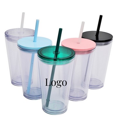 16 oz Fashion Double Layer Straw Cup