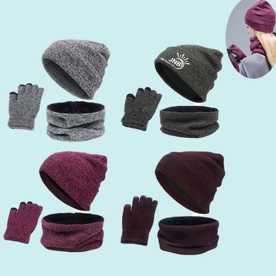 Winter Beanie Scarf Touchscreen Gloves Sets