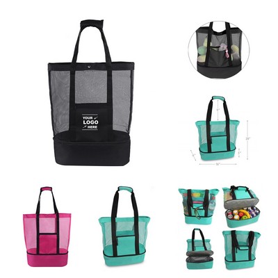 Outdoor Double Layer Mesh Beach Tote Insulated Bag