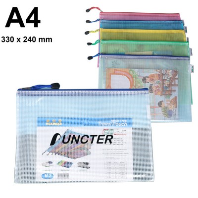 A4 Size Mesh Zipper Pouch Document Holder Bag File Document Pouch For School Office