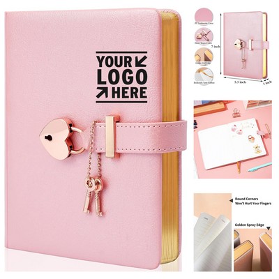 5.3 x 7 Inch Heart-Shaped Lock Diary for Girls with Keys