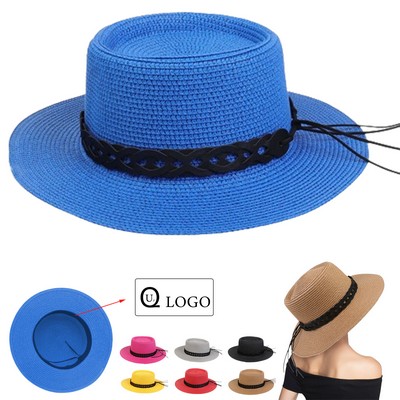 Summer Flat Sun Protective Straw Hat For Women