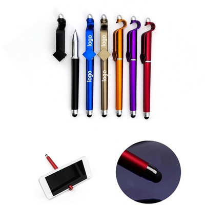 3-in-1 ABS Matte Finish Cap Action Gel Ink Ballpoint Pen w/Stylus & Phone Stand