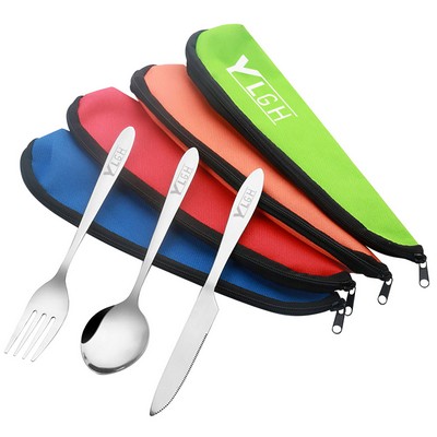 3 Pieces Cutlery Set with Zipper Pouch