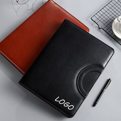 Leather Business Portfolio with Zipper +Solar Calculator