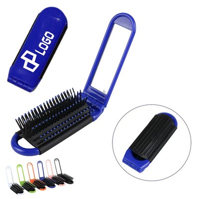 Foldable Hair Brush W/ Compact Mirror