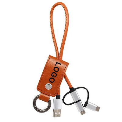 PU Leather 3 in 1 Micro USB Type C Charging Cable