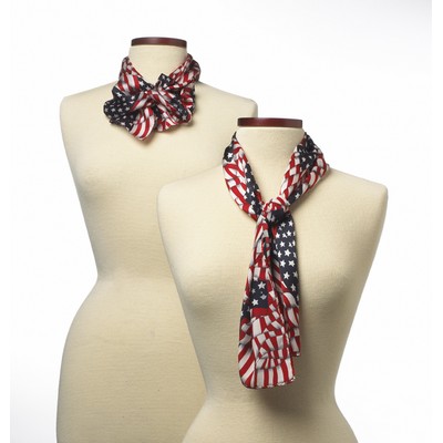 Wavy Flag Patriotic Silk Scarf - 8"x45"