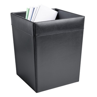 Classic Black Leather Square Waste Basket