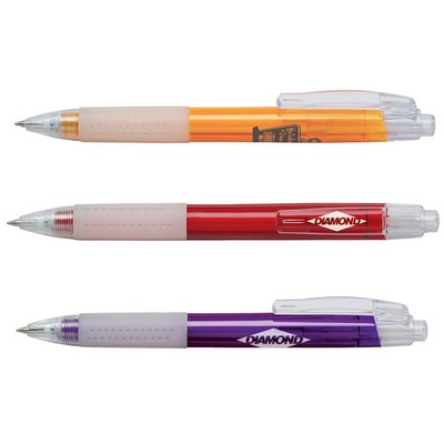 Plastic Click Action Ballpoint Pen w/Clear Trim