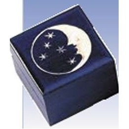 Celestial Dark Blue Wood Box Man In Moon & Stars (1 7/8"x1 7/8"x1 3/8")