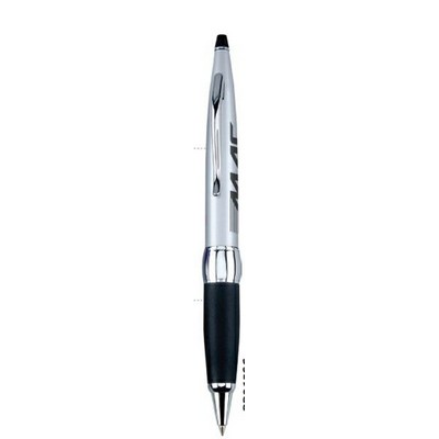 Twist Action Brass Ballpoint Pen w/ Soft Rubber Grip & Chrome Plated Trim