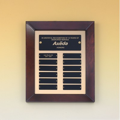 Perpetual Plaque w/ 12 Individual Black Brass Name Plates (12"x15")