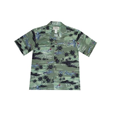 Hawaiian Tropical Military Print Shirt / Airplanes - Circa WWII