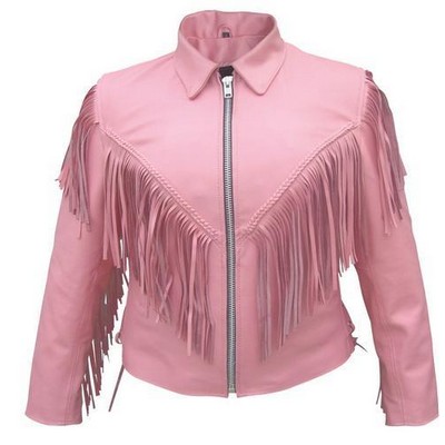 Women's Western Style Leather Jacket w/ Fringe