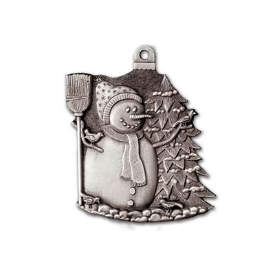 Mini Stock Design Snowman w/ Tree Pewter Ornament