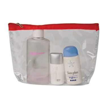 Clear Cosmetic Tote Bag w/ Red Zipper (Screen printed)