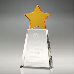 7" Crystal Award-Golden Star w/ Clear Base