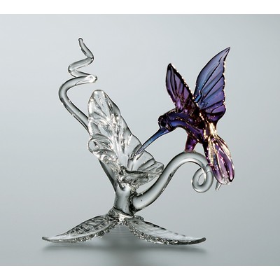 Hand Blown Crystal Hummingbird & Hibiscus Figurine