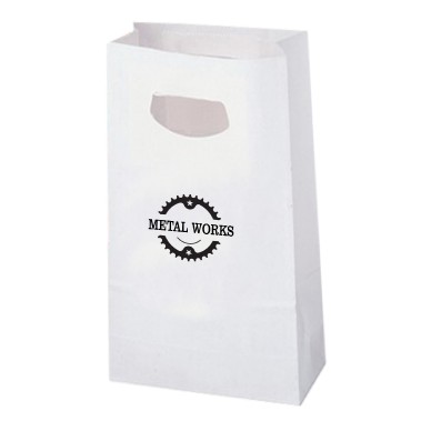 White Kraft Die Cut Handle Paper Bag - 1C1S (7 1/8" x 3 ¼" x 10 ¾")