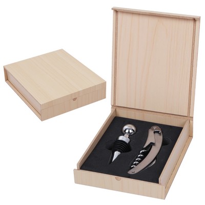 Light Wood Colored Case with Wine Opener and Stopper Set