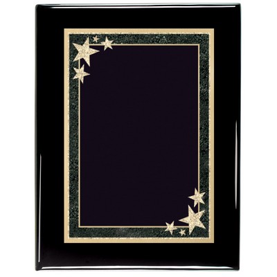 Ebony Piano Finish Plaque with Black Starburst Brass Plate, 7 x 9"