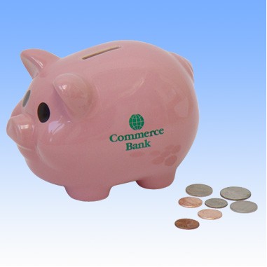 Ceramic Piggy Bank - Pink - Screen Imprinted