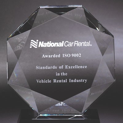 8¾" Optical Cut Crystal Octagon Shaped Award