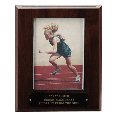 Walnut Finish Plaque w/5"x7" Photo Window & Engraving Plate (8"x10")