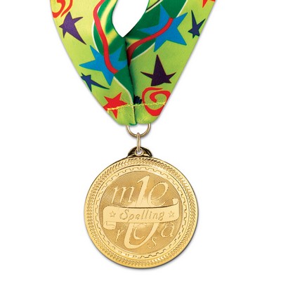 2" Spelling Brite Laser Medal w/ Stock Millennium Neck Ribbon