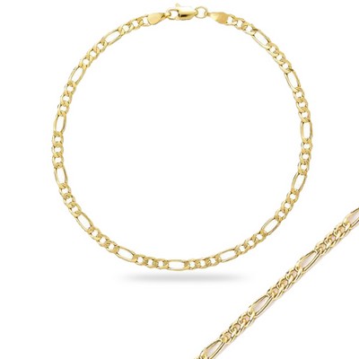 7" 14K Yellow Gold Hollow Figaro Chain Bracelet - 2.0gm