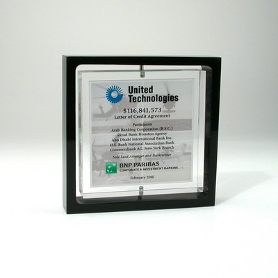 3 7/8" Spinning Square Lucite® Embedment Award In Frame (4 3/4" x 4 3/4" x 1")