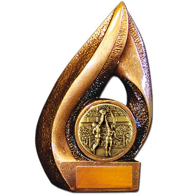 Stock Flame 7" Trophy with 2" Basketball Female Coin, Engraving Plate