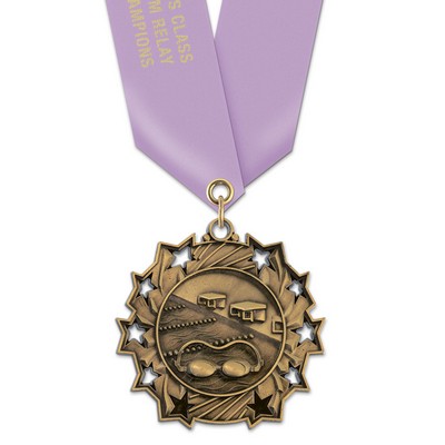 2 1/4" Swimming TS Medal w/ Satin Neck Ribbon