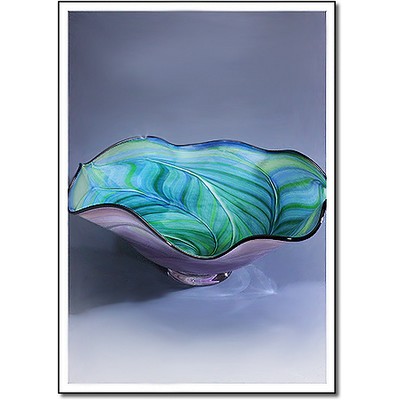 Woodland Fern Art Glass Bowl w/ Marble Base (14.5"x10.5")