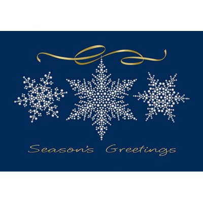 3 Silver Embossed Snowflakes w/Blue Background Season's Greetings Card