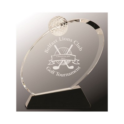 6" Clear Crystal Oblong Golf Award on Black Crystal Base