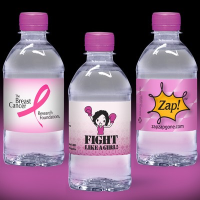 12 oz. Custom Label Water w/Fuschia Flat Cap - Clear Bottle