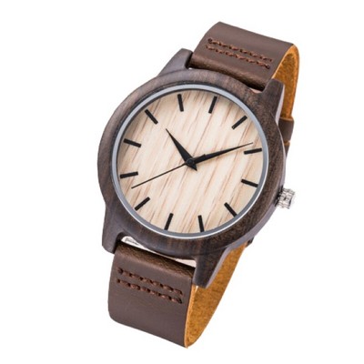 Dark Zebra Wood & PU Leather Watch