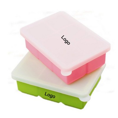 Silicone 6 holes large square ice cube tray with lid