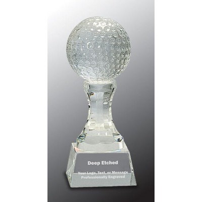 7 3/4" Crystal Golf Ball on Clear Pedestal Base