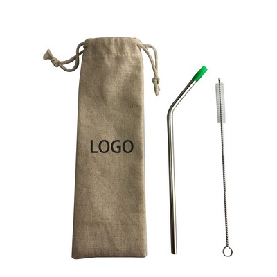 Reusable metal drink straw with a pouch