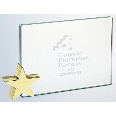 Jade Glass Award with Brass Star Holder (8"x6")