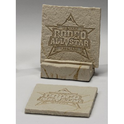 2-Pc Square Limestone-Texture Coaster Set w/Base