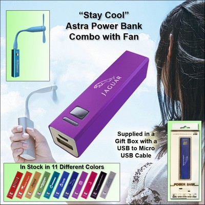 Purple 2600 mAH Astra Power Bank Combo w/Fan