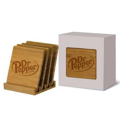 4 Piece Bamboo Coaster Set In Gift Box