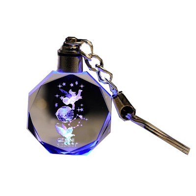 LED Light Octagon Crystal Key Chain