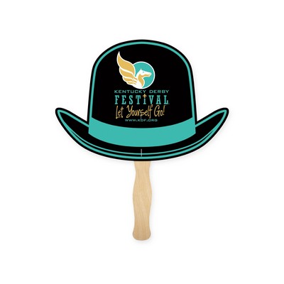 Lightweight Full Color Single Sided Derby Hat Shape Paper Hand Fan