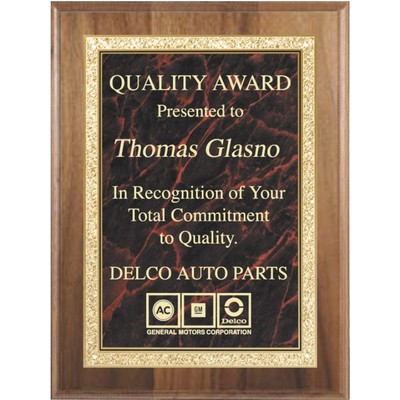 Genuine Walnut Square Edge Plaque with Solid Brass Engraving Plate 9" x 12" Award