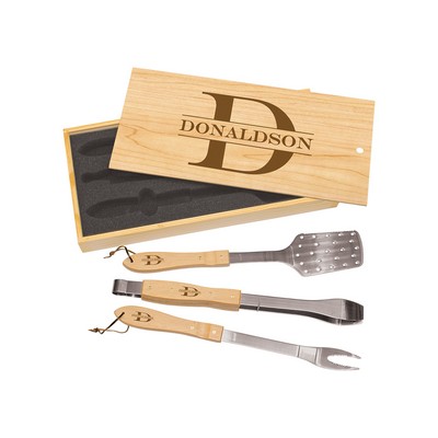 3-Piece BBQ Set in Wooden Pine Box